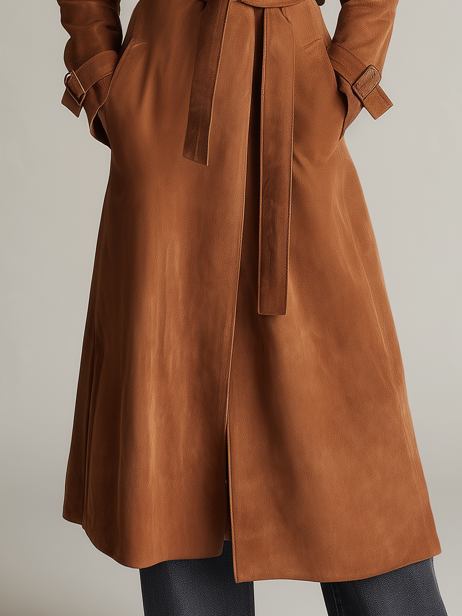 Gabardina Western Cognac de Gamuza con Flecos y Cinturón