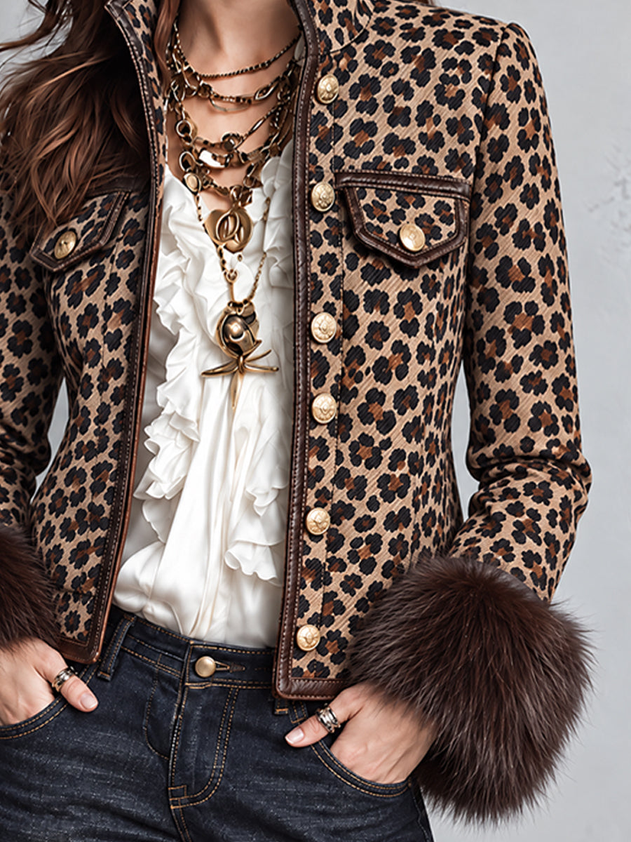 Chamarra Leopard Nomad con Puños de Peluche Sintético
