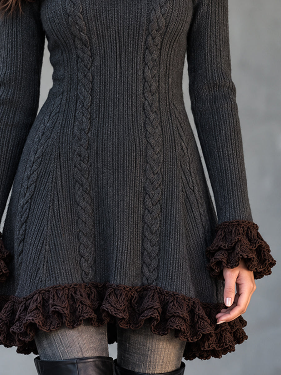 Vestido Suéter Midnight Nomad de Punto con Olanes