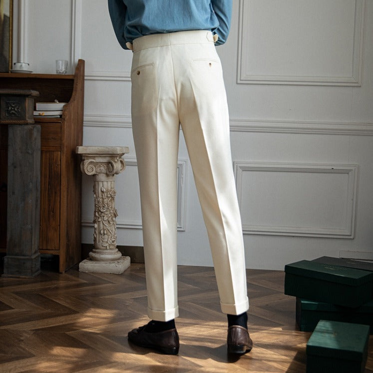 Pantalón "London" de Mezcla de Lana Texturizado con Doble Pliegue