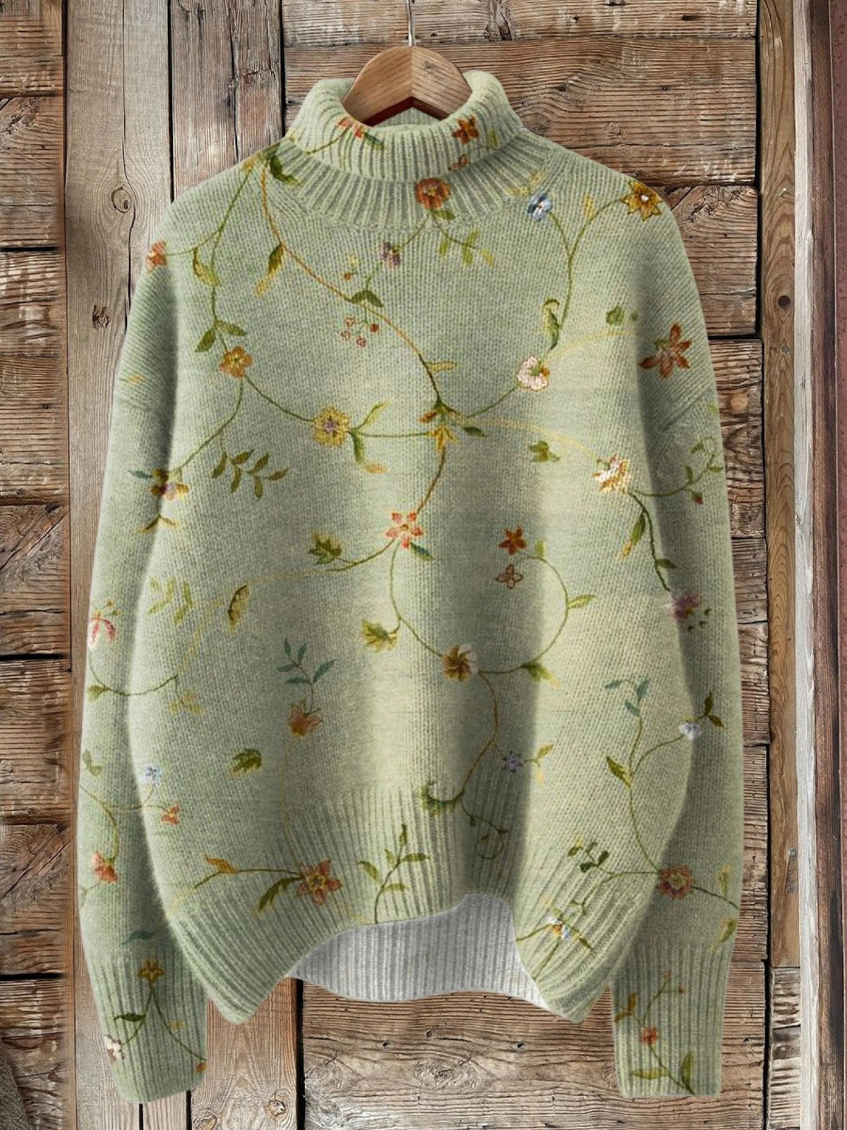 Edith | Suéter de Cuello de Tortuga con Enredadera Floral