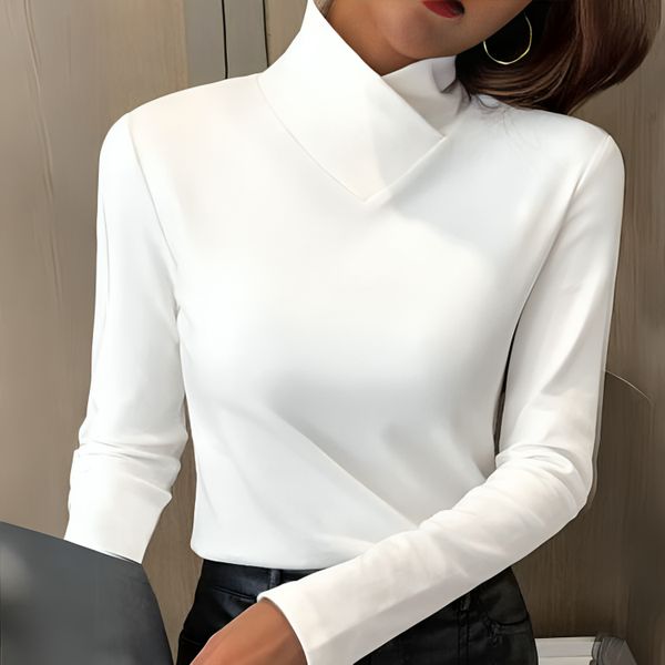Rosemarie | Blusa Drapeada de Cuello de Tortuga con Escote en V