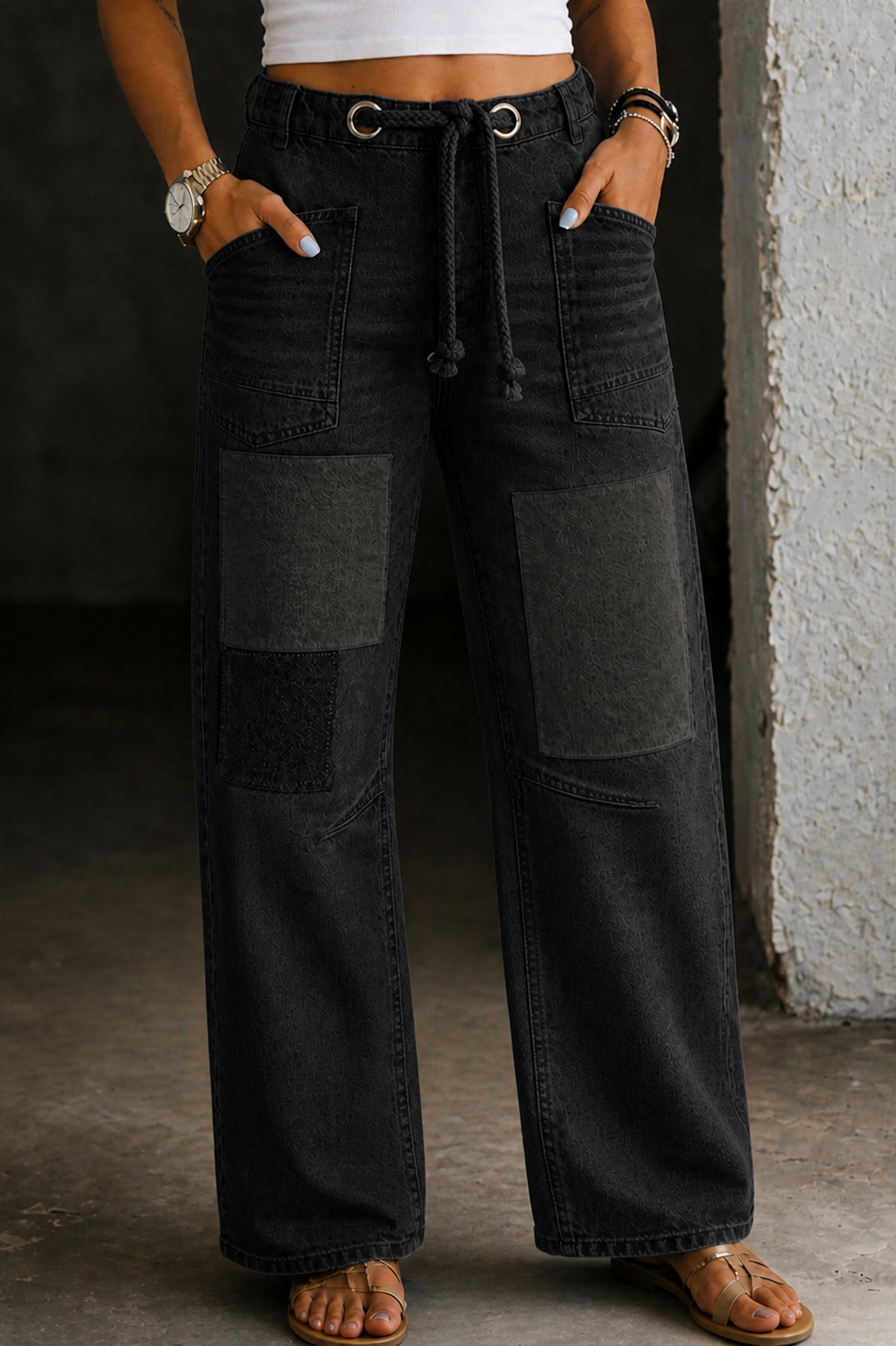 Margaret | Jeans Patchwork con Cordón Ajustable