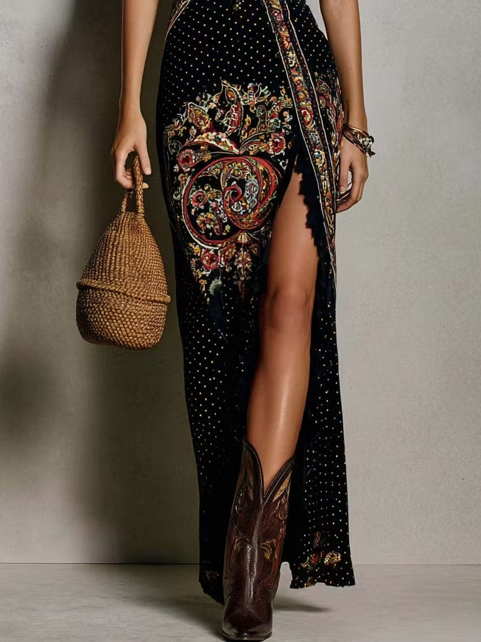 Vestido Estampado Boho con Escote en V Profundo