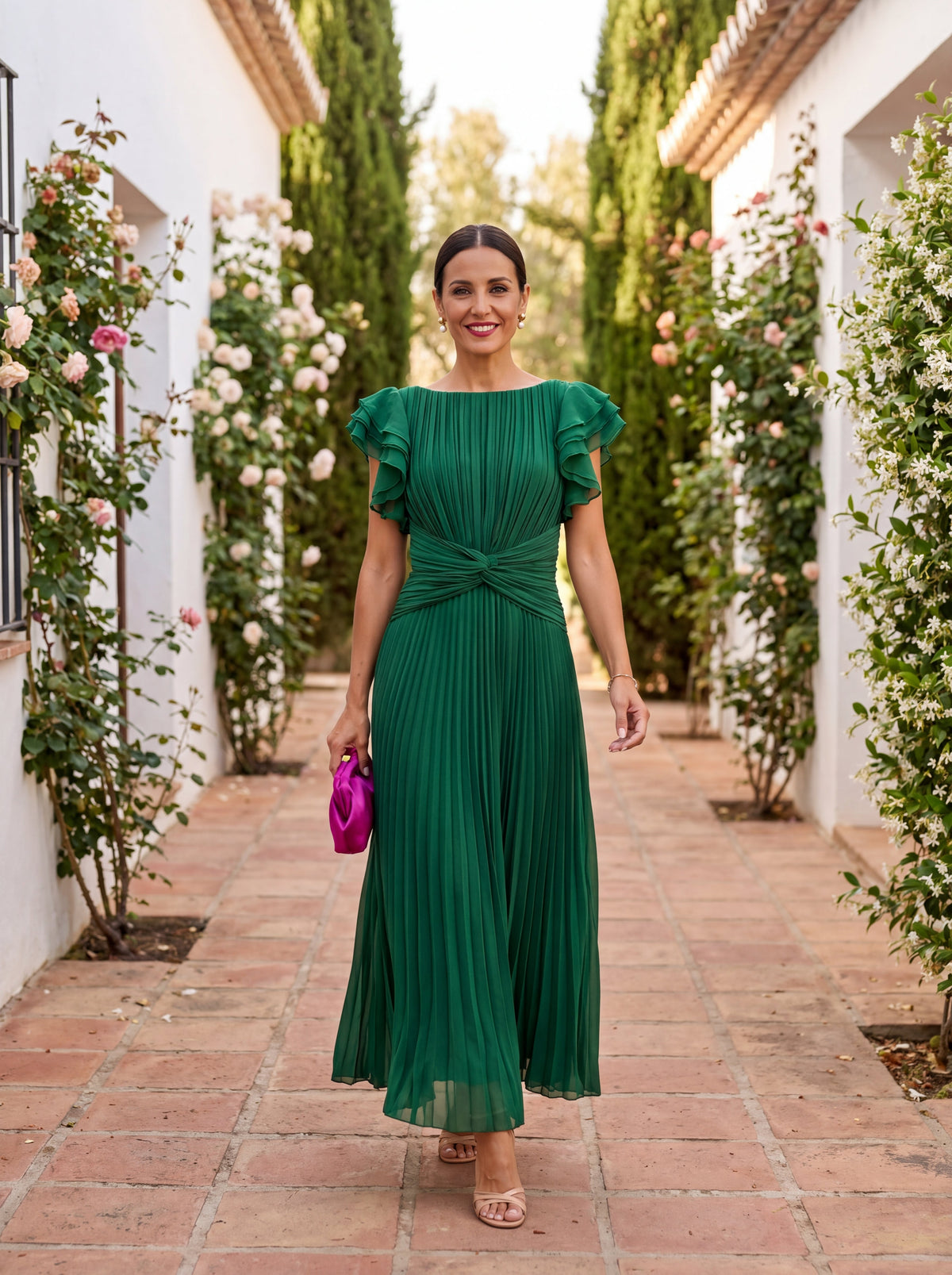Seraphina | Vestido Largo Plisado Elegante con Cintura de Lazo