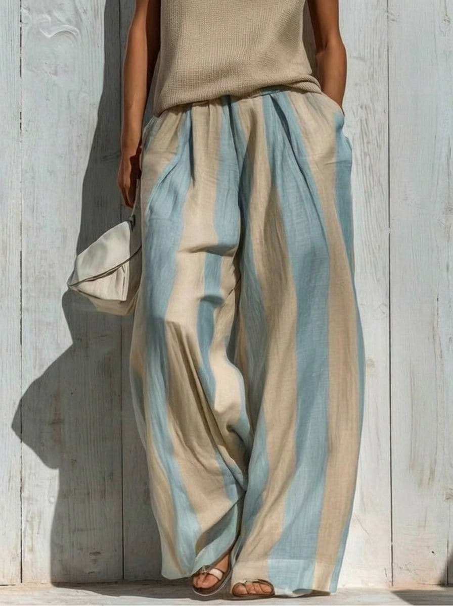 Sofía | Conjunto Elegante de Tela con Caída: Top y Pantalón Palazzo a Rayas