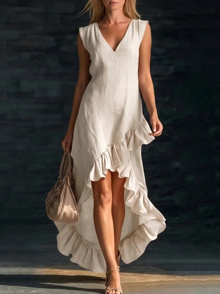 ROWAN | Vestido Maxi sin Mangas con Dobladillo de Olanes