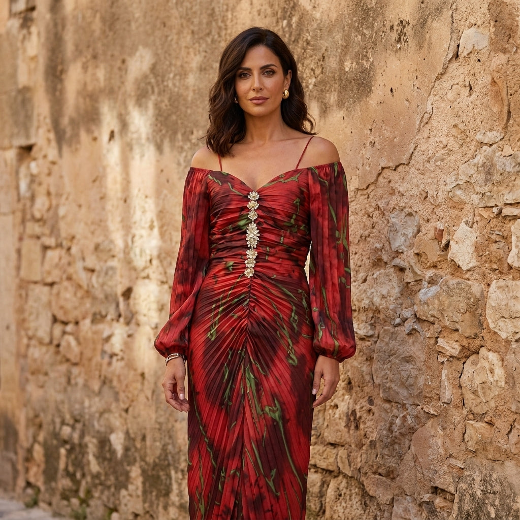 Gregoria | Vestido Largo de Mujer Floral con Escote Profundo