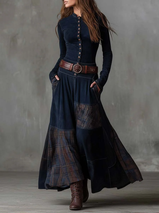 Valeria | Vestido Maxi de Gamuza con Cinturón