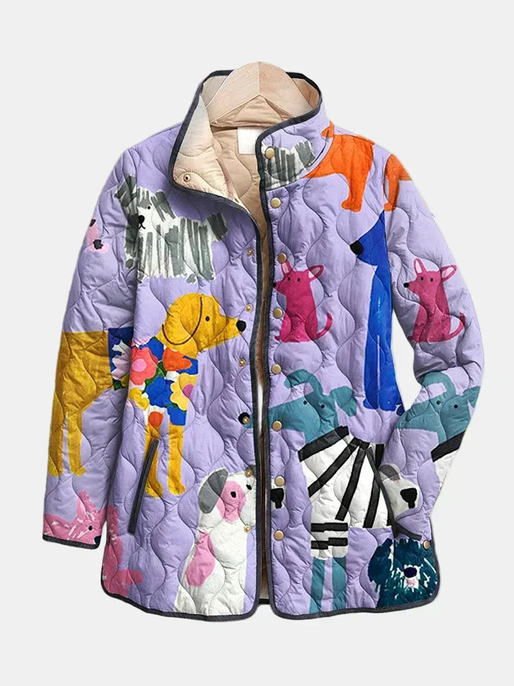 RHEA | Chaqueta Acolchada Casual con Estampado de Perritos