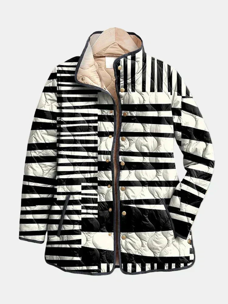 MIREN | Chaqueta Acolchada Abstracta Blanco y Negro