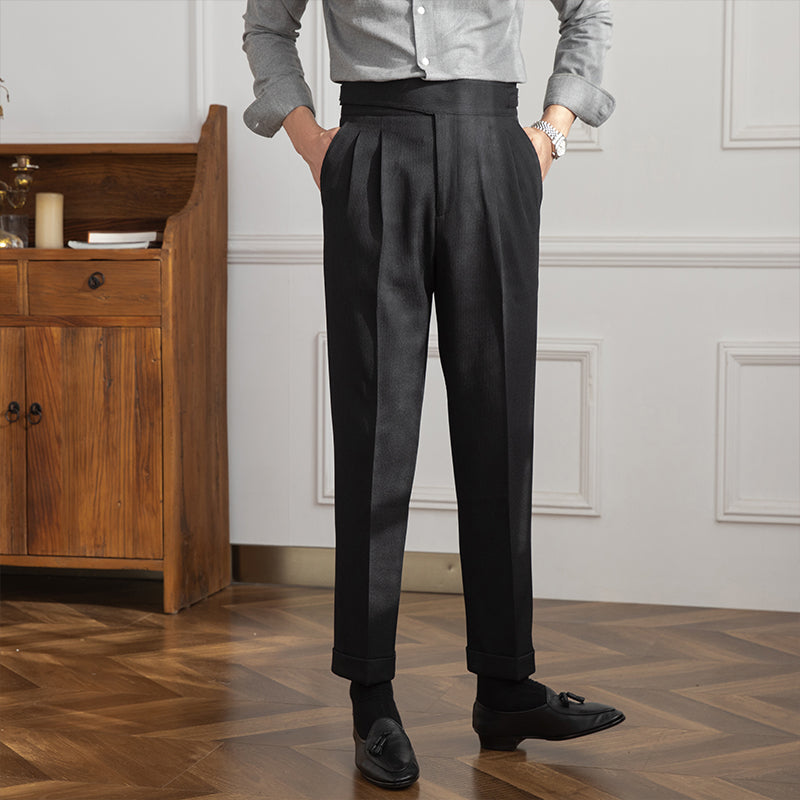 Pantalón "Moneglia" Acanalado con Pliegue, Corte Recto