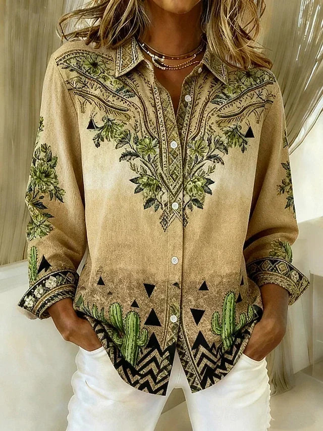Angélica | Blusa Vintage Vaquera Floreada con Botones