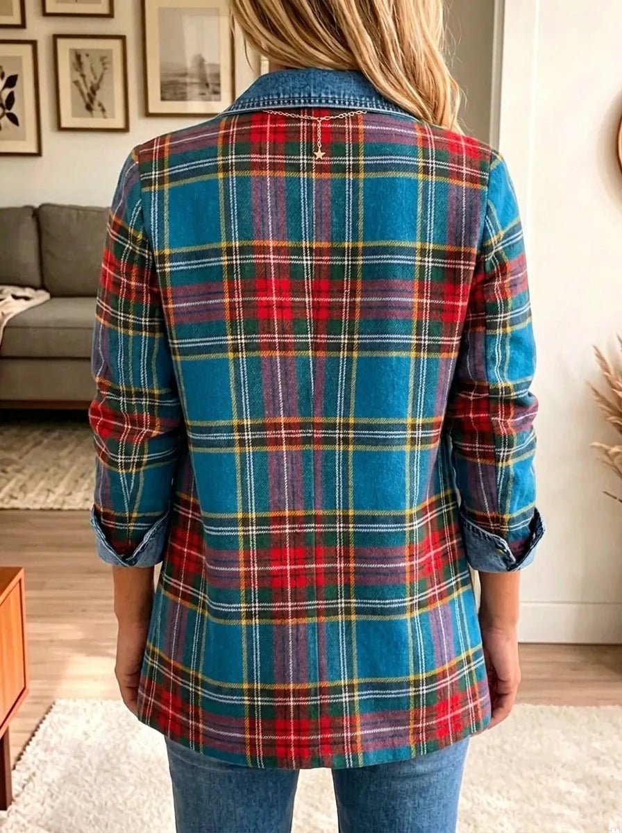 Claudia | Blazer de Mezclilla a Cuadros Escoceses Azul para Mujer