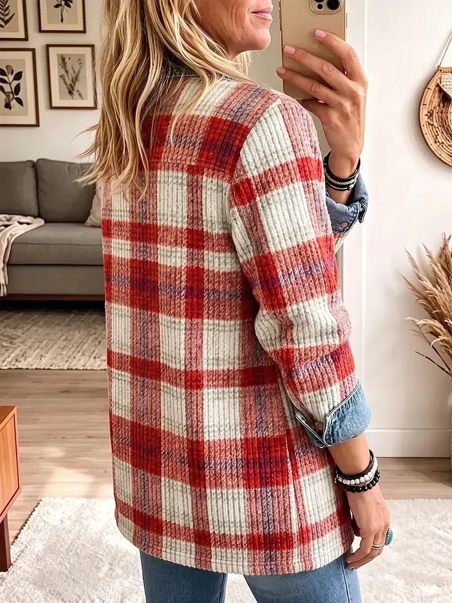 Rocío | Chamarra de Mezclilla Vintage Elegante Patchwork Roja