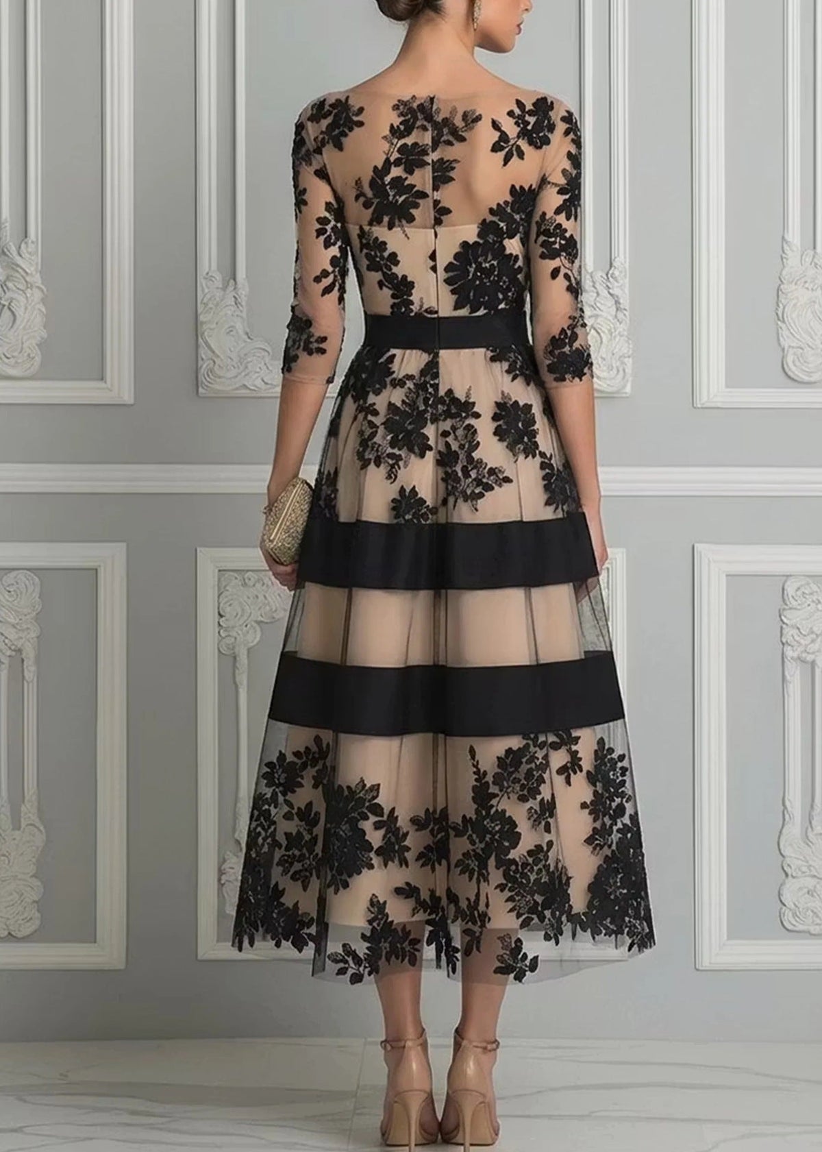 Catherine – Vestido de Noche de Encaje Floral