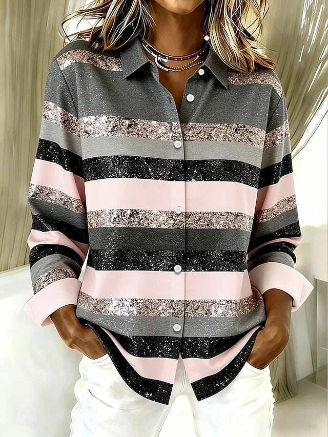 Maricela | Blusa Casual a Rayas Horizontales con Botones