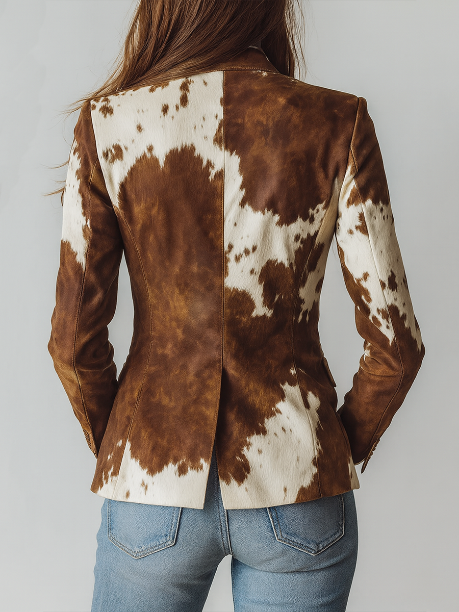Agathe | Blazer Vintage Estampado de Vaca Eco-Responsable