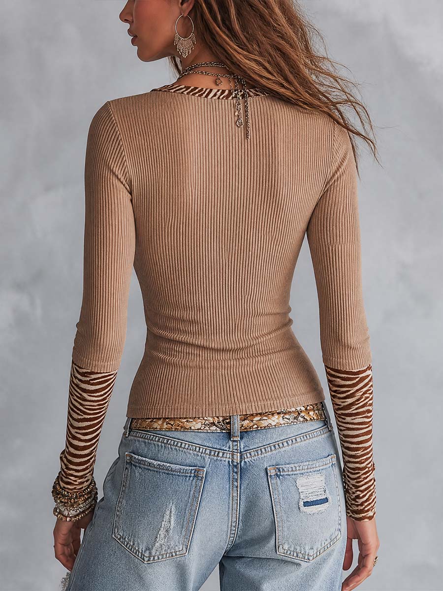 Top Acanalado Desert Muse con Ribetes de Cebra