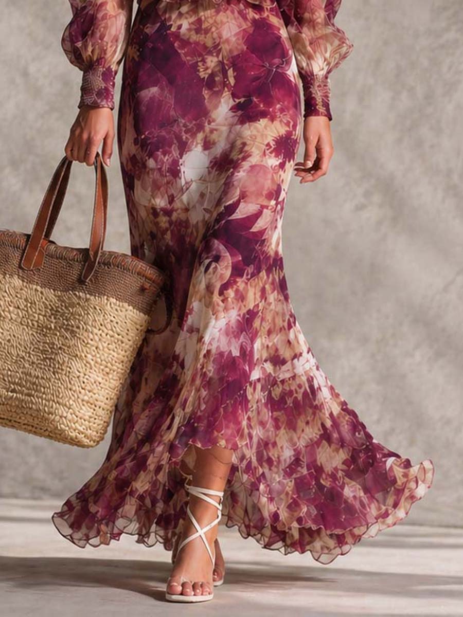Vestido Maxi de Chiffon Rosa con Hombros Descubiertos