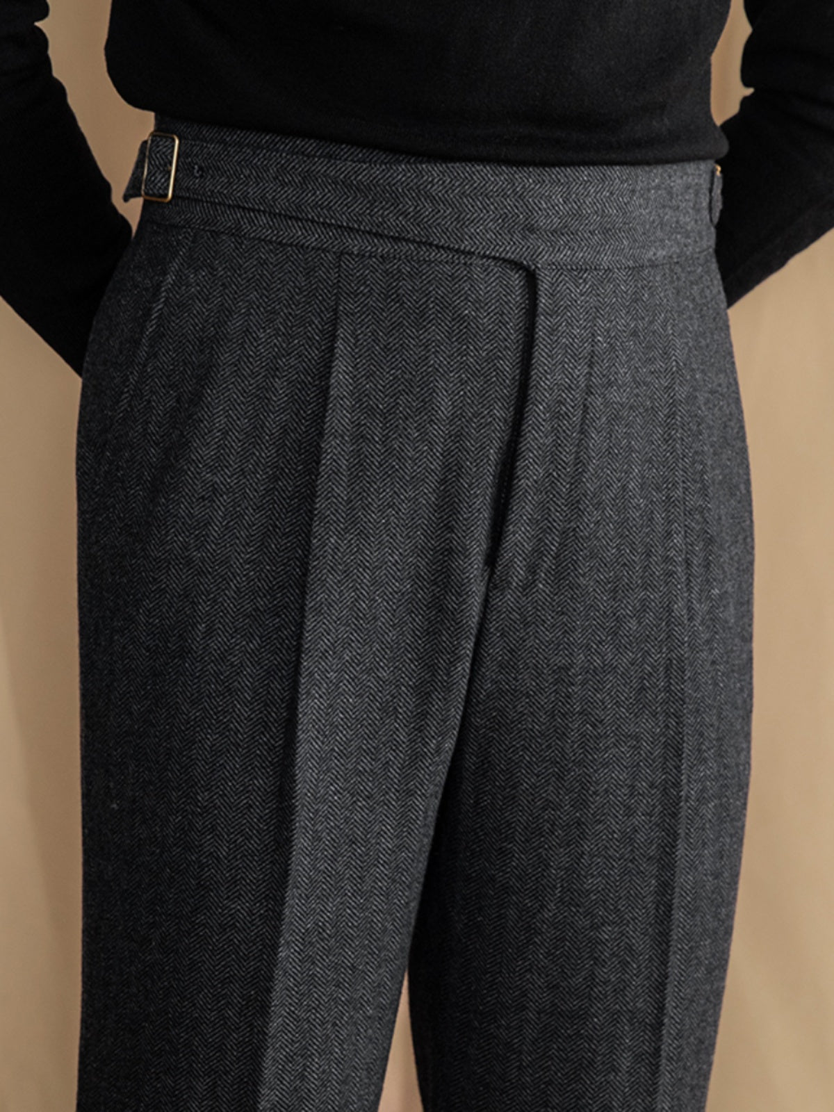 Pantalón "Modena" Gurkha de Mezcla de Lana con Pliegue