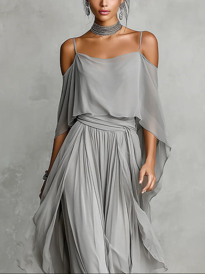 Conjunto de Chiffon Gris: Top y Pantalón