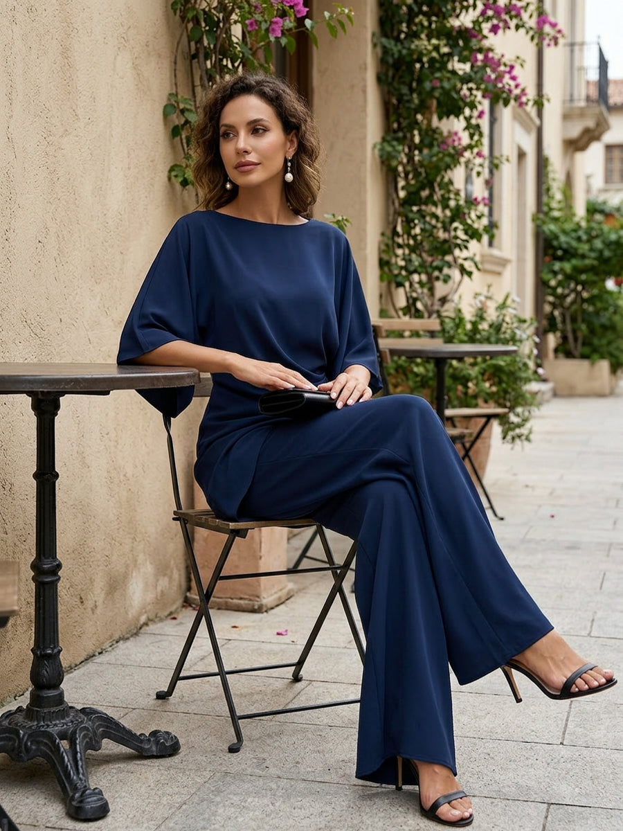 Moni | Conjunto de Blusa con Cintura Drapeada y Pantalón de Pierna Amplia