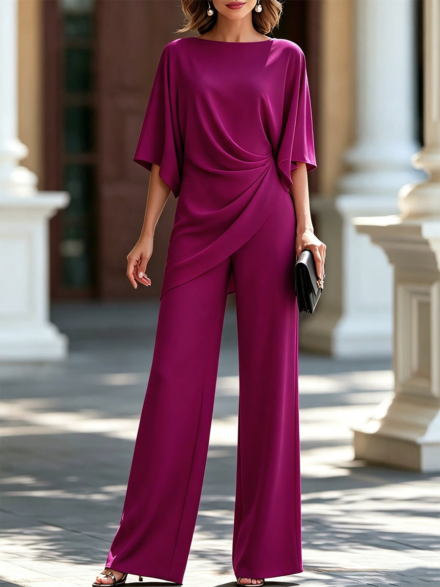 Moni | Conjunto de Blusa con Cintura Drapeada y Pantalón de Pierna Amplia