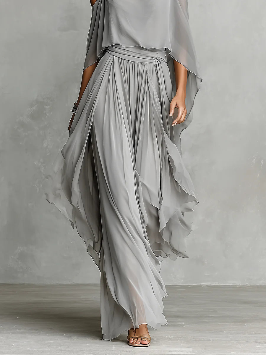 Conjunto de Chiffon Gris: Top y Pantalón