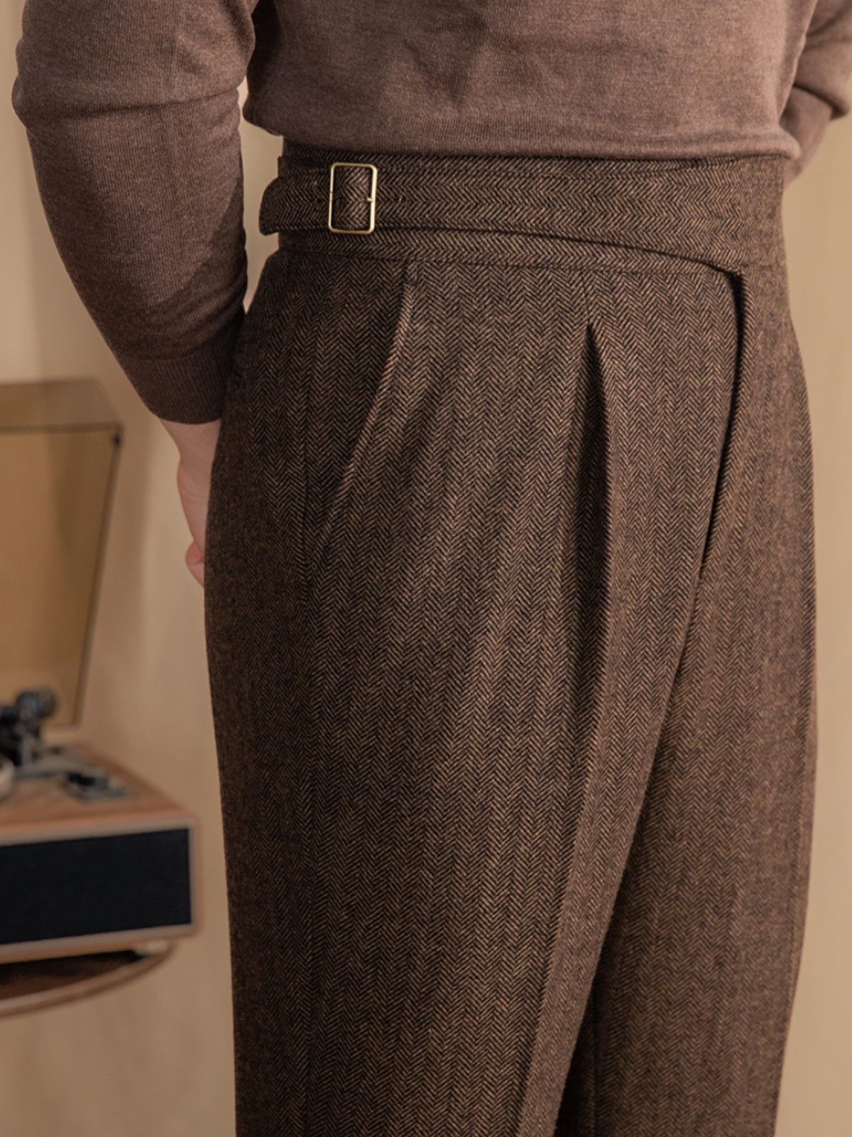 Pantalón "Modena" Gurkha de Mezcla de Lana con Pliegue