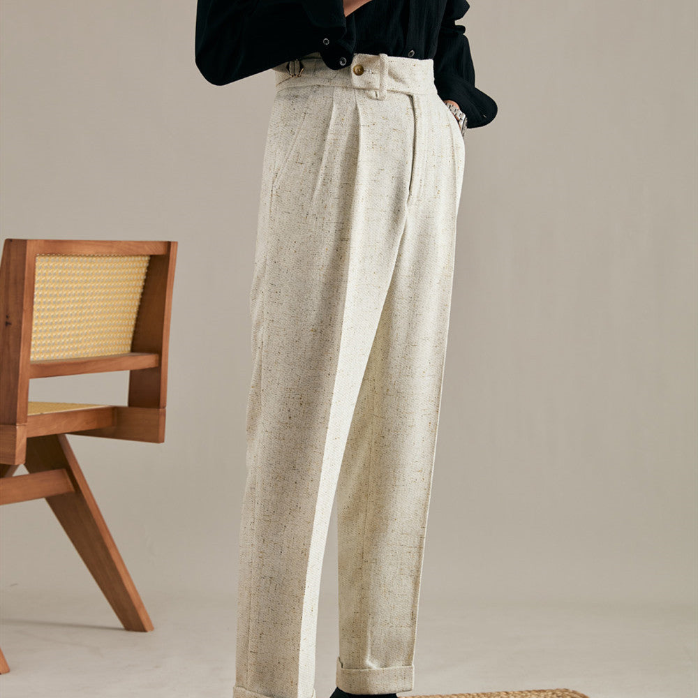 Pantalón "Brunello" de Lino con Doble Pliegue, Corte Recto