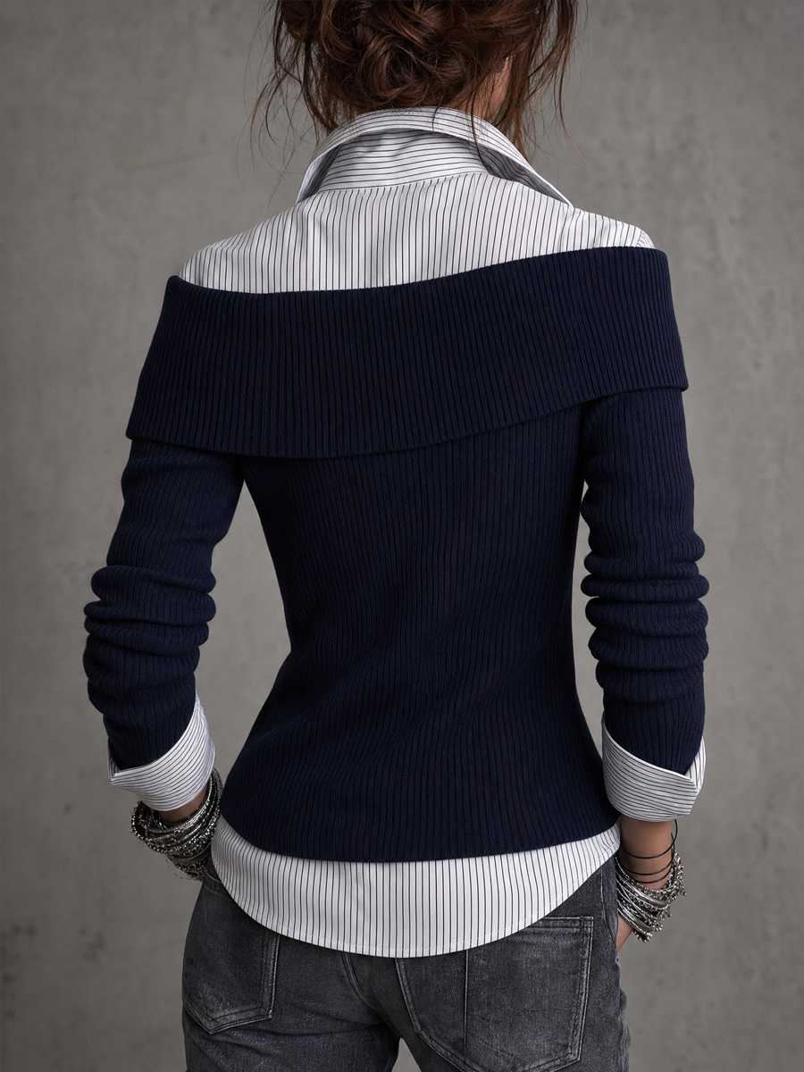 Blusa de Punto con Efecto en Capas y Tapeta Asimétrica