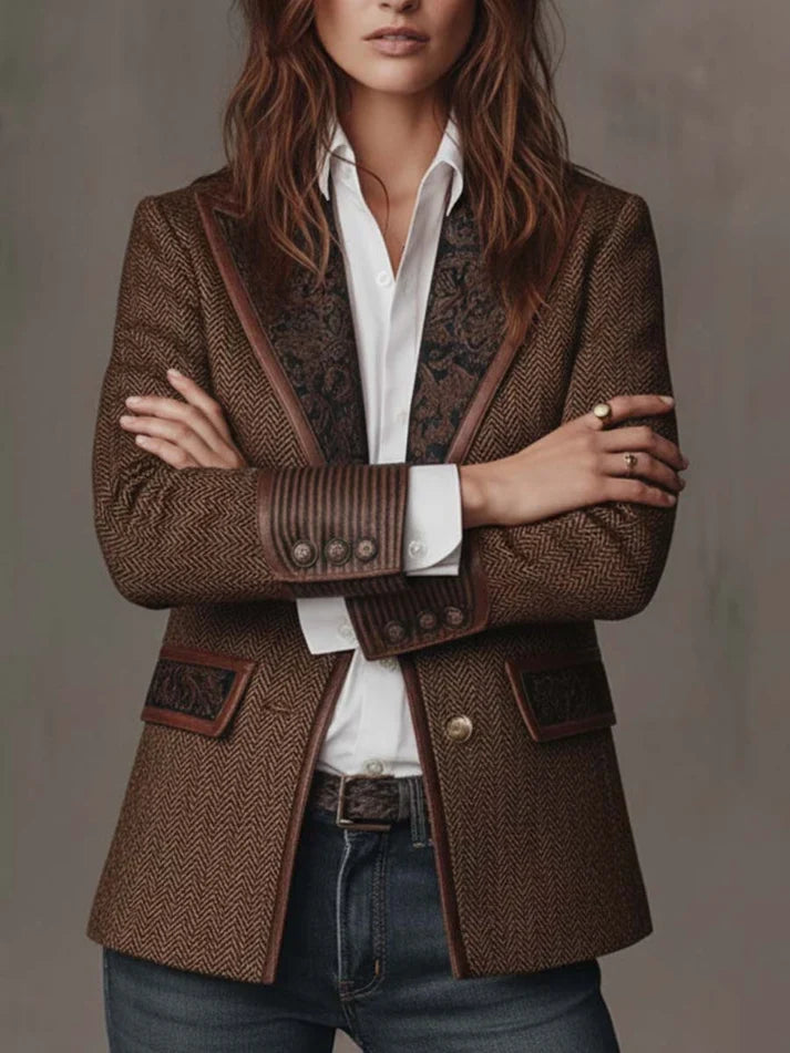 Lucía | Blazer de Espiga con Paneles Estampados
