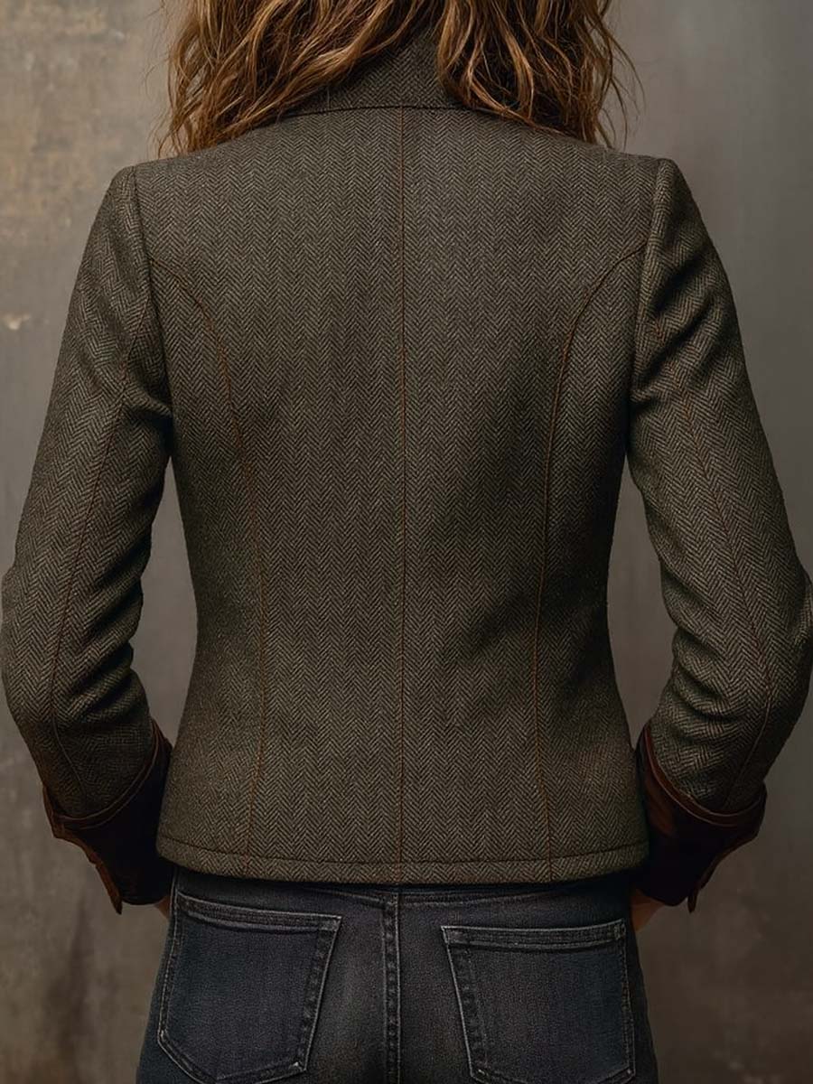 Honorine | Blazer Vintage Chevron con Bordes Contrastantes