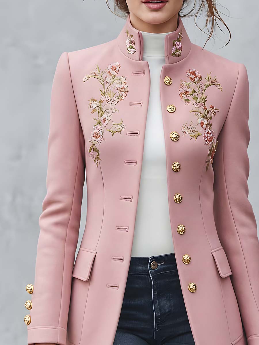 Abrigo Midi Vintage en Mezcla de Lana con Bordado de Hilo Metálico