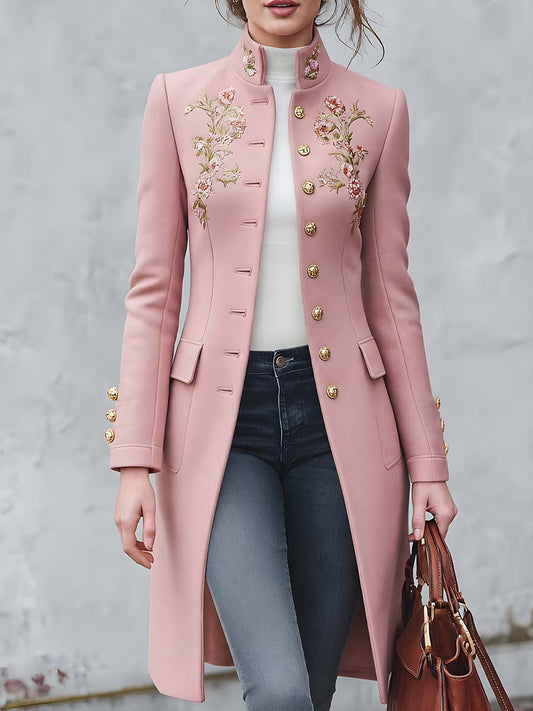 Abrigo Midi Vintage en Mezcla de Lana con Bordado de Hilo Metálico
