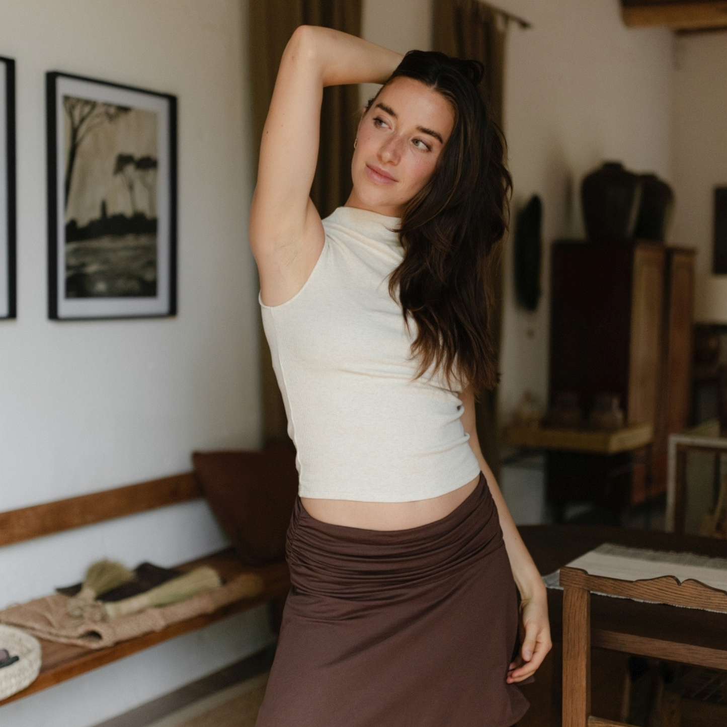 Top acanalado Nori con cuello alto