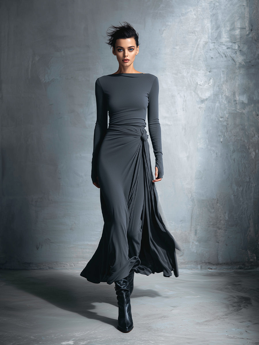 Natalia | Vestido Maxi con Moño Lateral