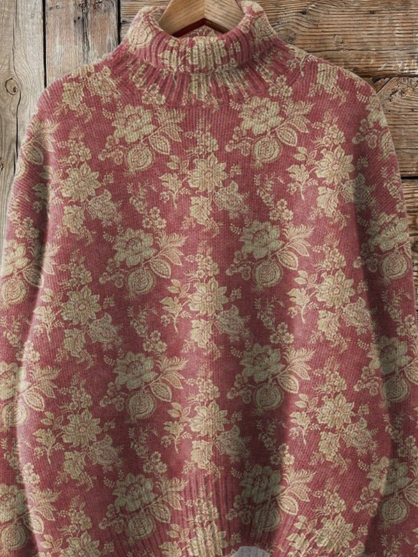 Gretchen | Suéter de Cuello de Tortuga Floral Vintage