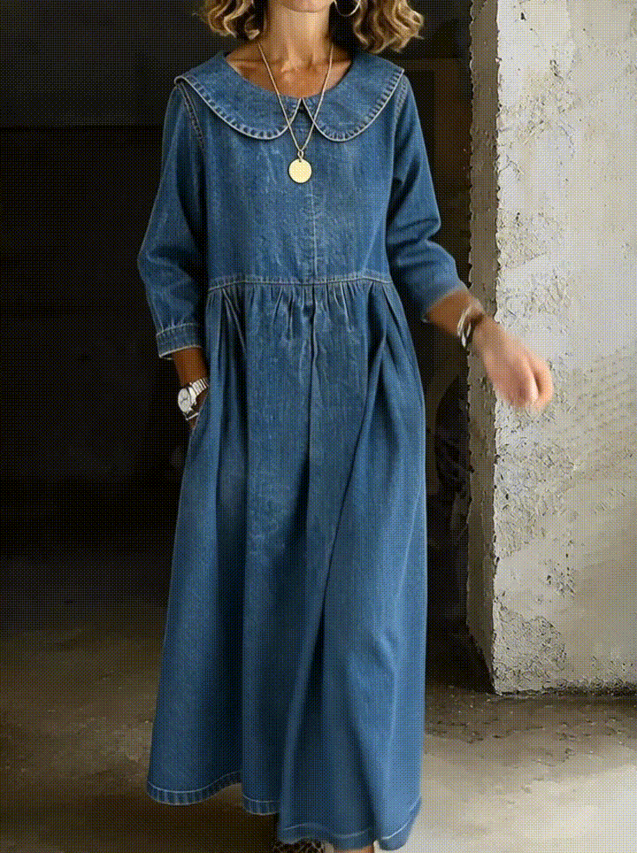 Clara | Vestido de Mezclilla con Cuello Peter Pan