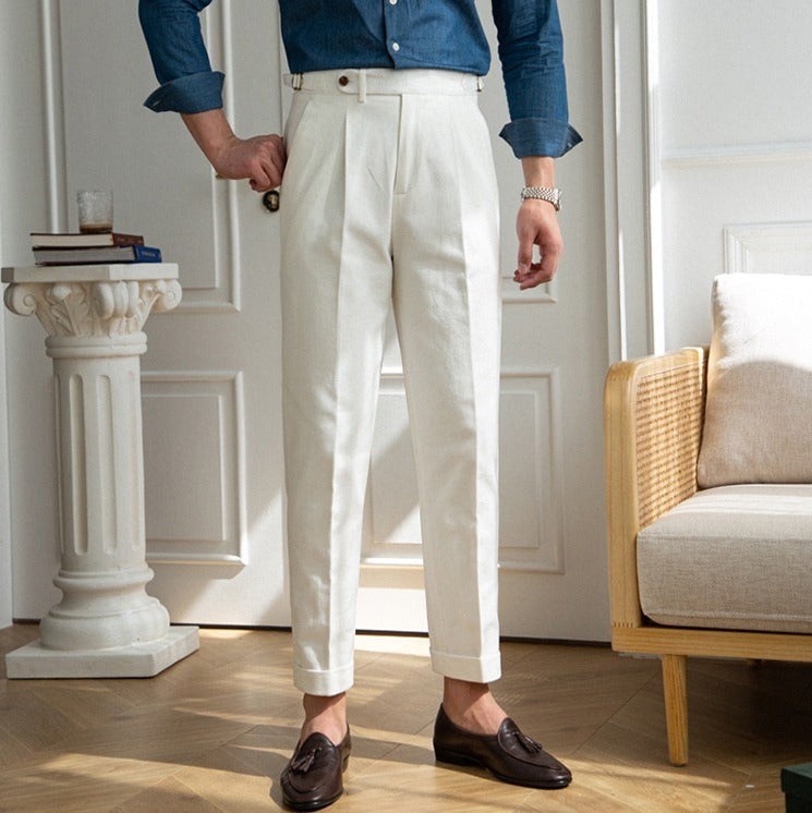 Pantalón "Antibes" de Gabardina de Algodón, Corte Recto