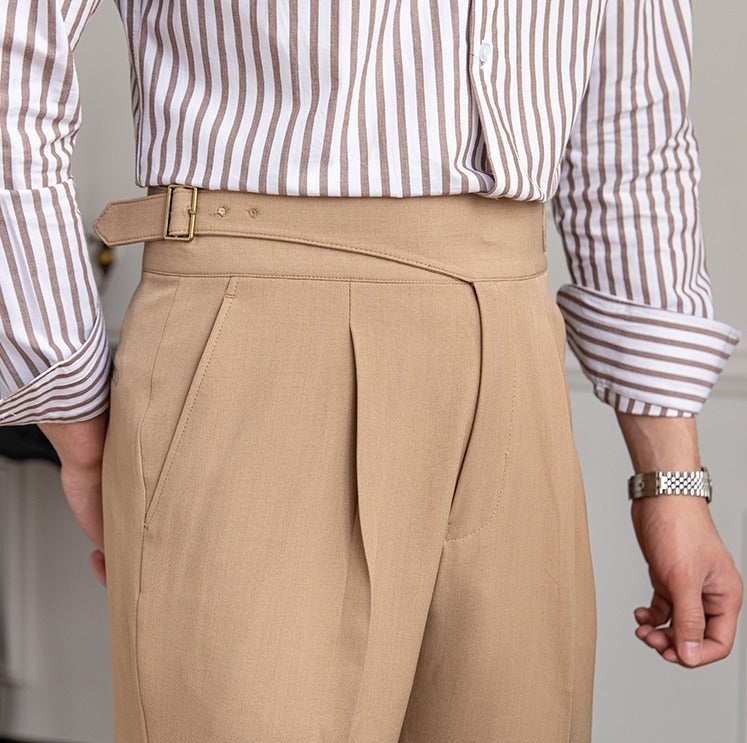 Pantalón "Monza" Gurkha de Pierna Recta con Pliegue