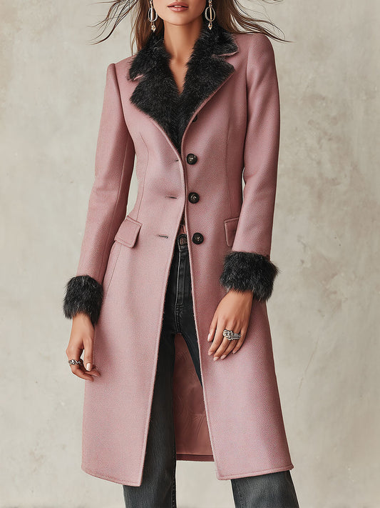 Abrigo Midi Entallado de Estilo Vintage en Mezcla de Lana con Ribete Mullido