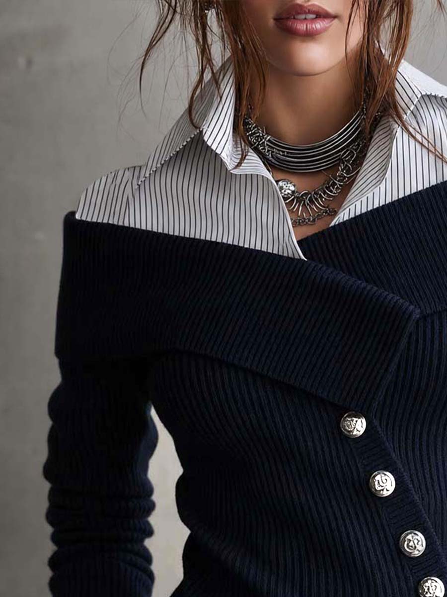 Blusa de Punto con Efecto en Capas y Tapeta Asimétrica