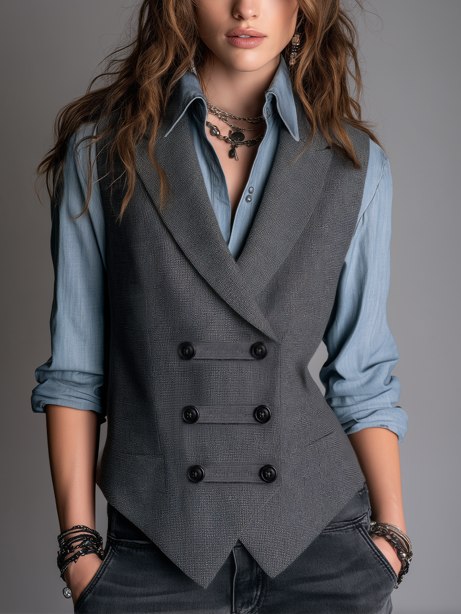 Chaleco de Vestir Retro Cruzado Gris Oxford