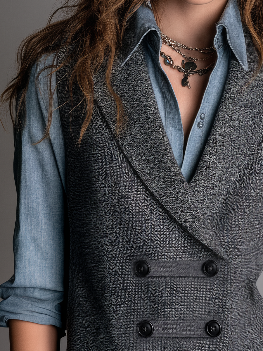 Chaleco de Vestir Retro Cruzado Gris Oxford