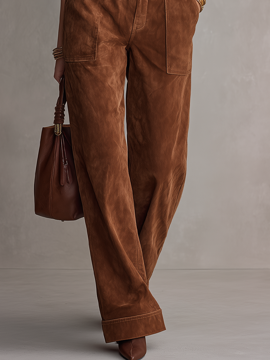 Jumpsuit Utility de Gamuza Color Coñac con Cinturón