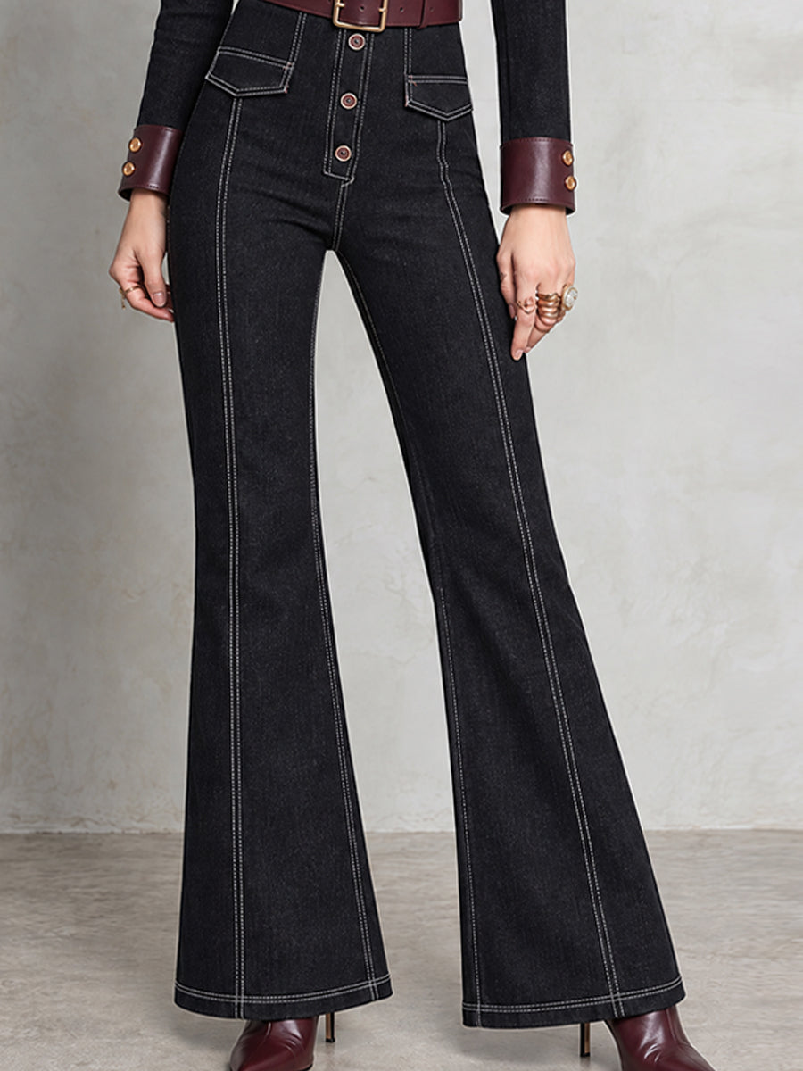 Jumpsuit Black Nomad de Mezclilla Acampanado con Ribete de Piel