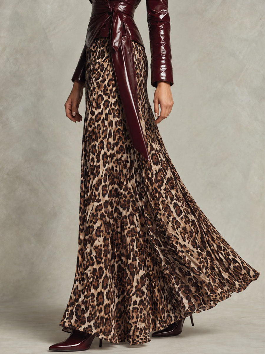 Falda Maxi Retro Vaporosa con Estampado de Leopardo