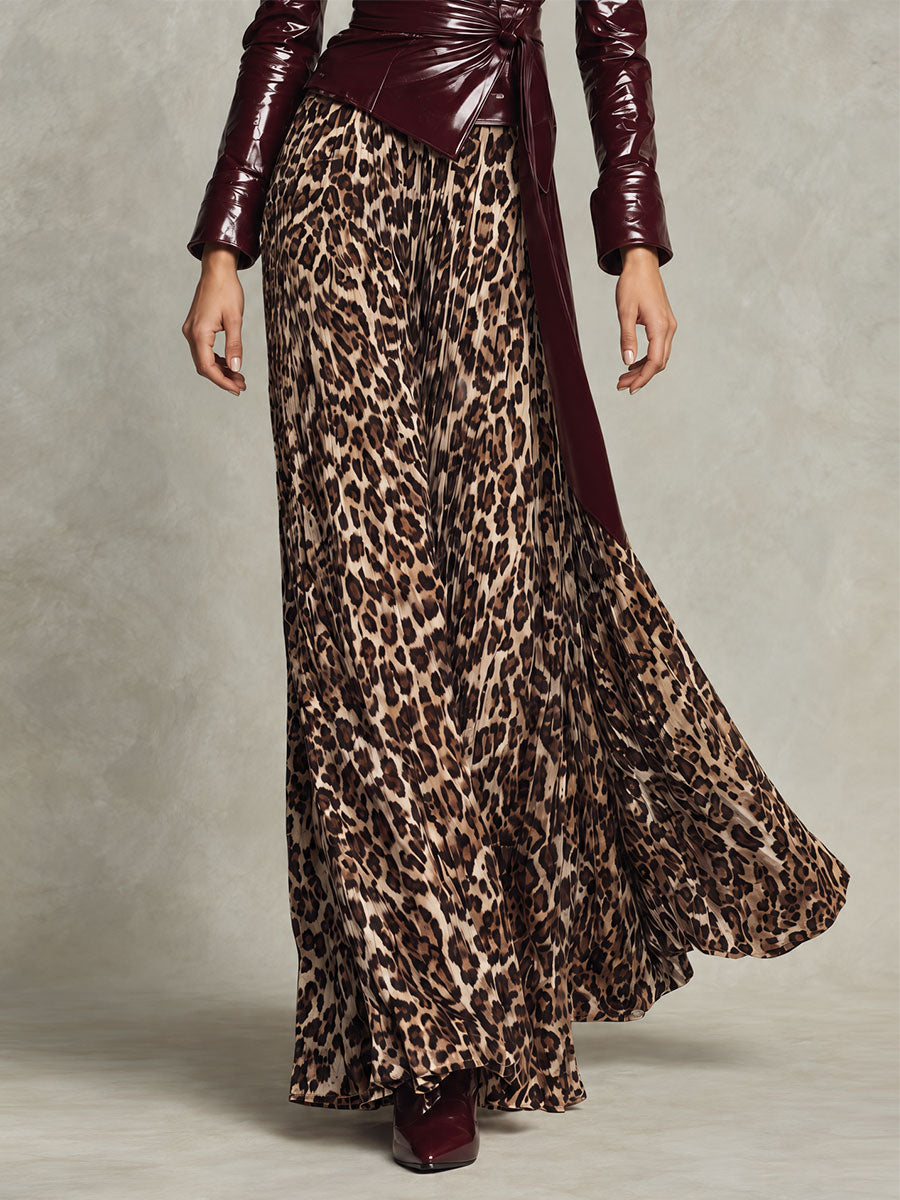 Falda Maxi Retro Vaporosa con Estampado de Leopardo